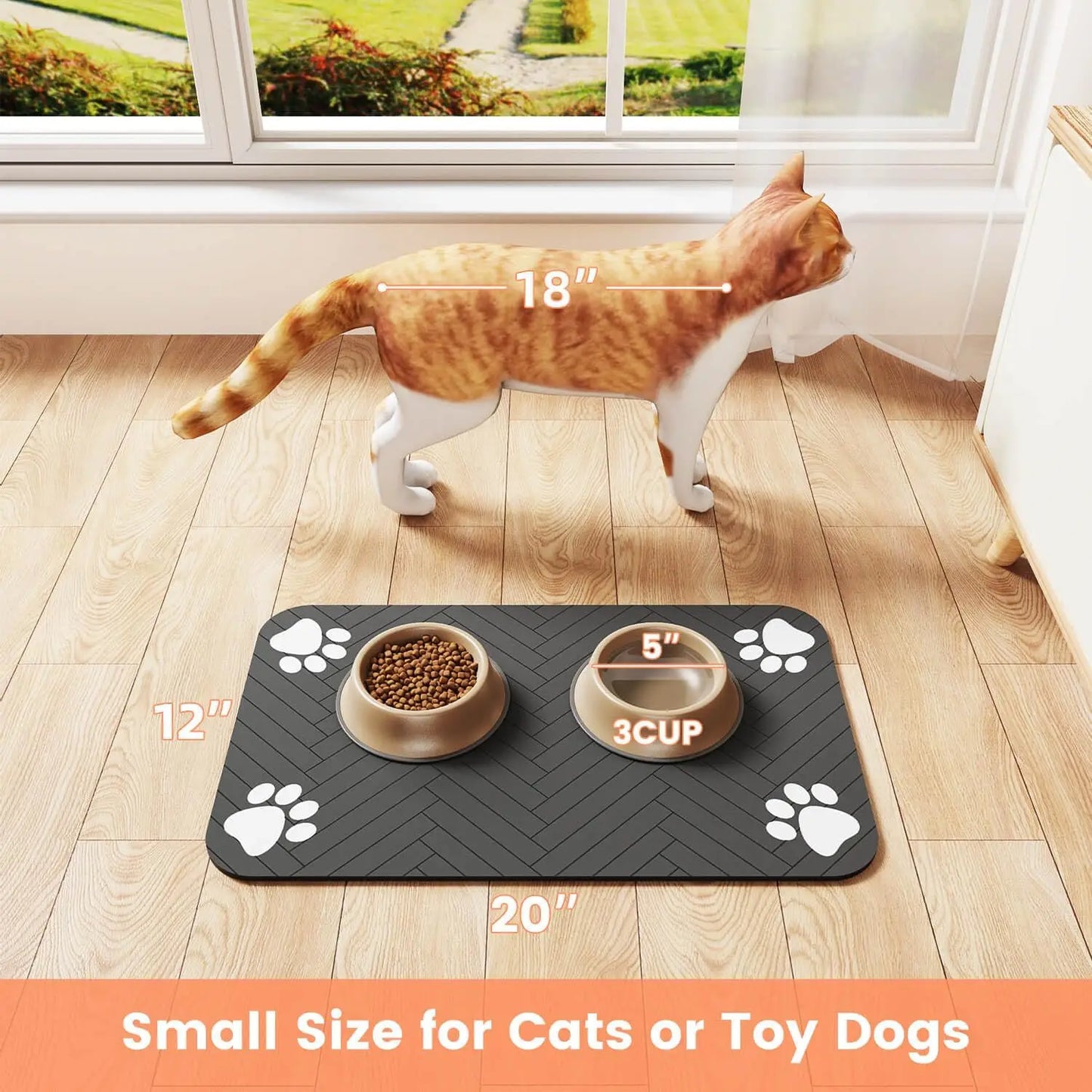 Pet Feeding Mat-Absorbent Placemat for Food and Water Bowl