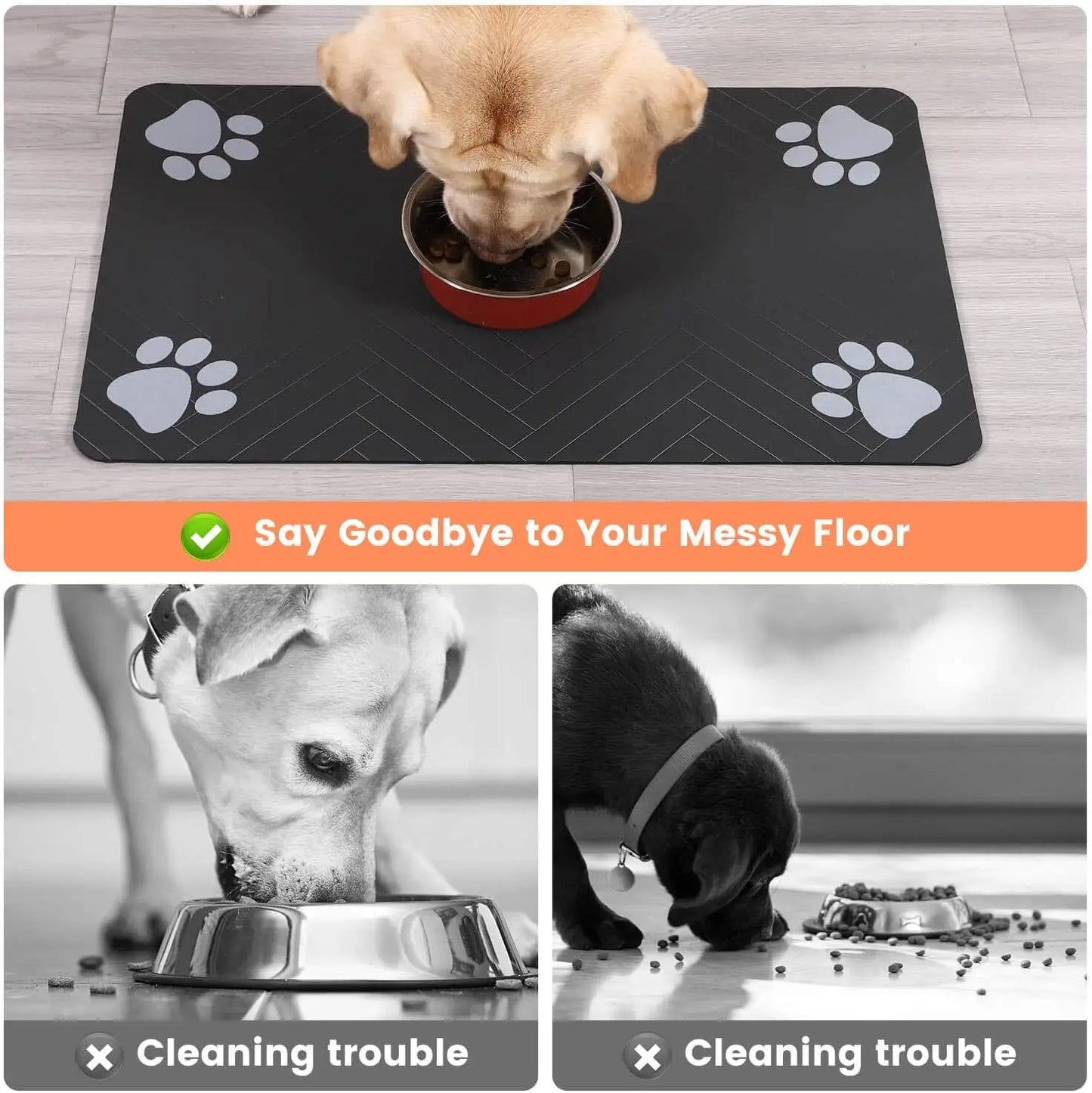 Pet Feeding Mat-Absorbent Placemat for Food and Water Bowl