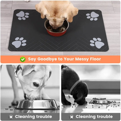 Pet Feeding Mat-Absorbent Placemat for Food and Water Bowl